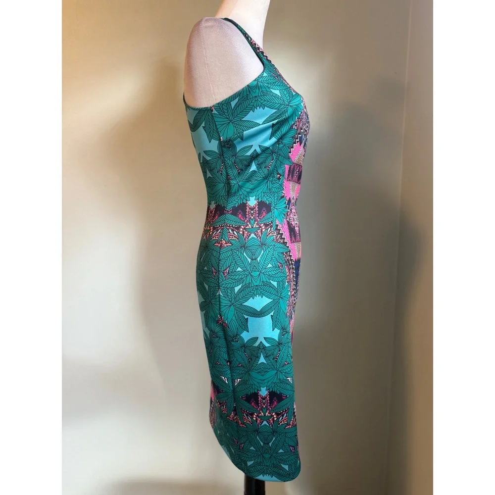 Gianni Bini Teal Pink resort Tropical colorful Sheath Dress Small boho Y2K beach